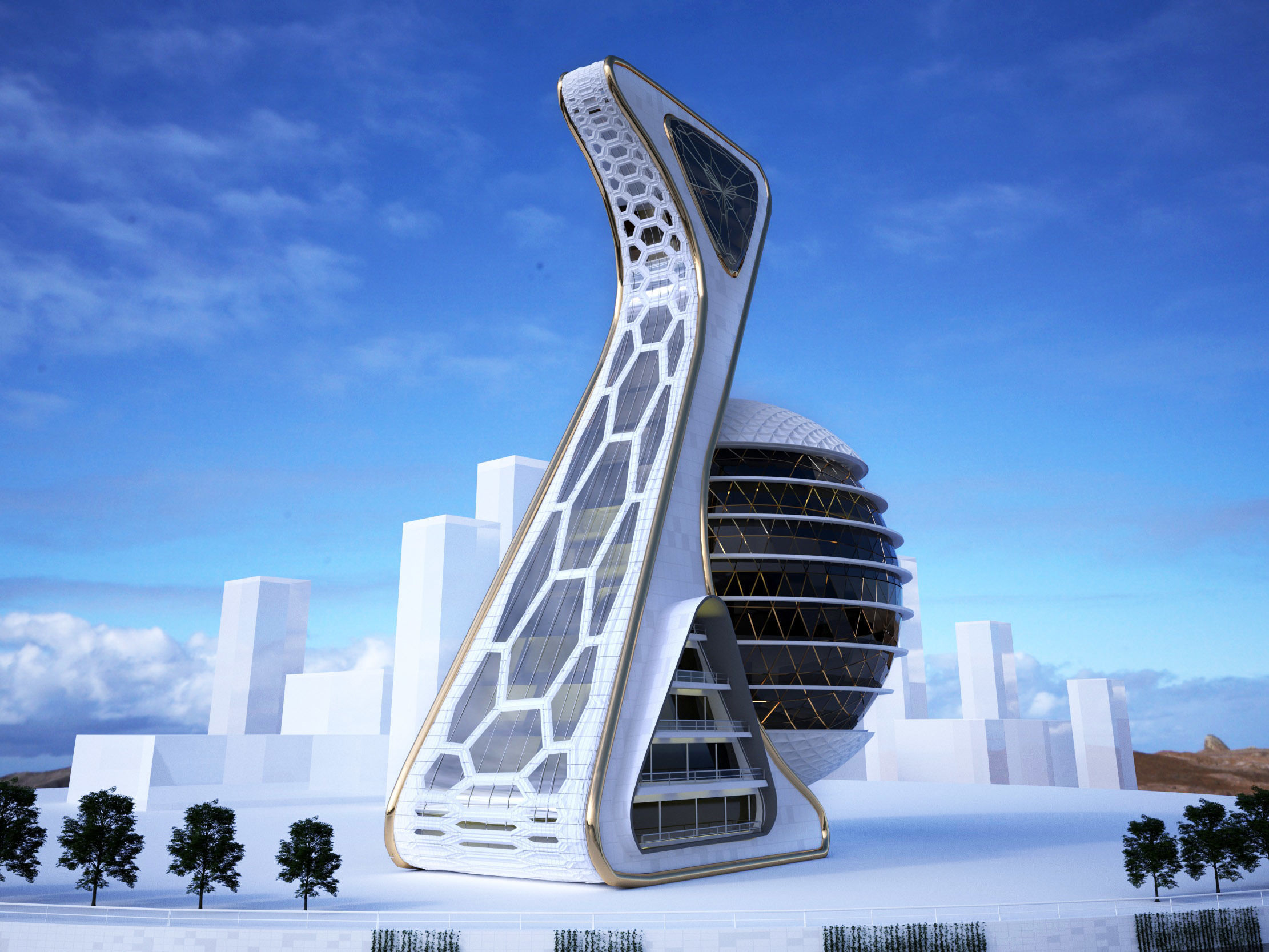 Curve Tower 3D model_1