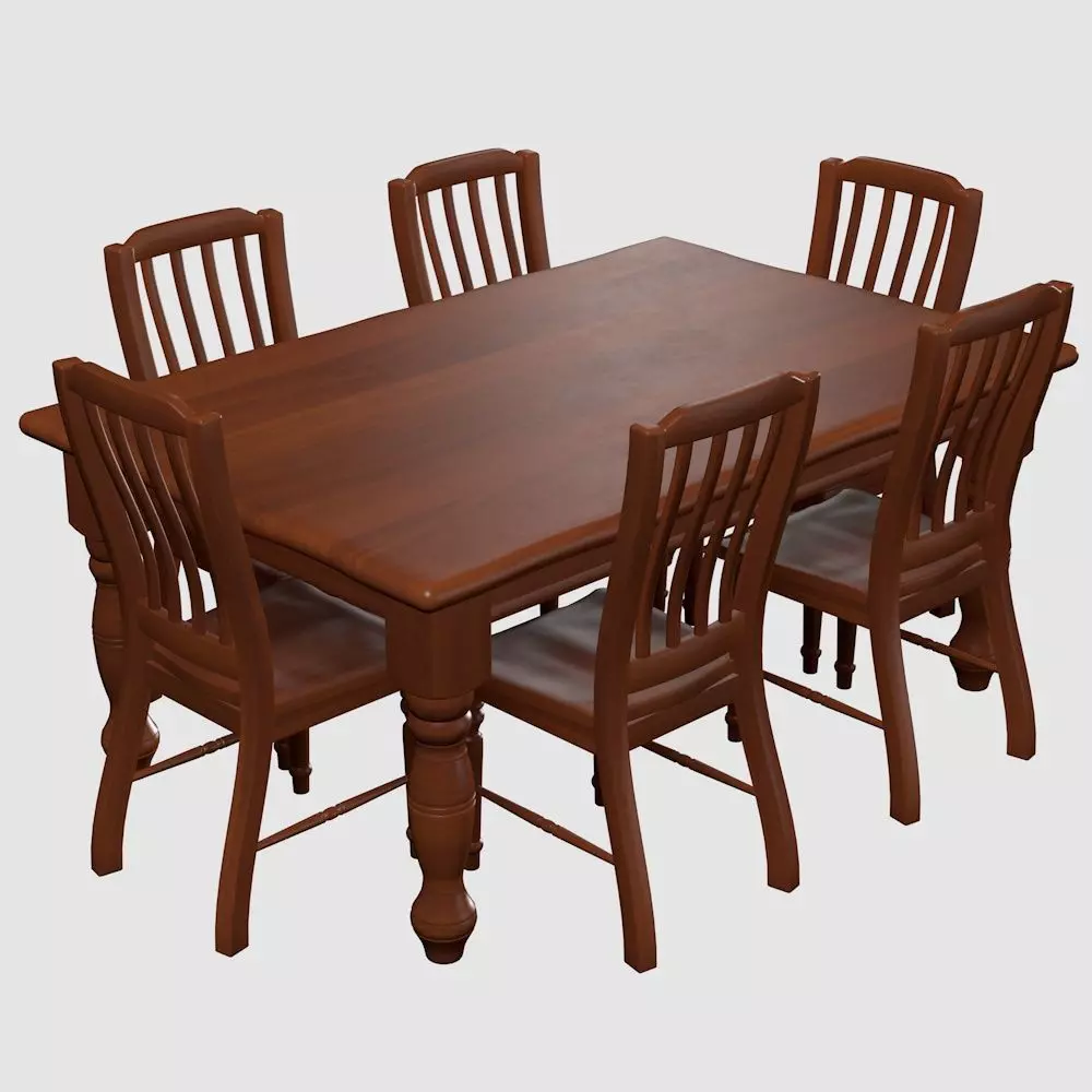Dining Table Furniture Wood Finish 3D model_0