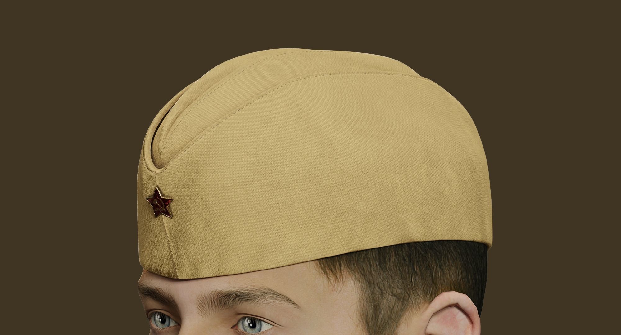 Military Soviet Soldier side cap of Infantry Low-poly 3D model_0