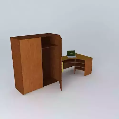 furniture wooden desk and cabinet Free 3D model