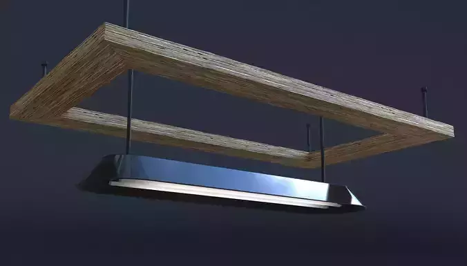 Light wooden pendant hanging from ceiling