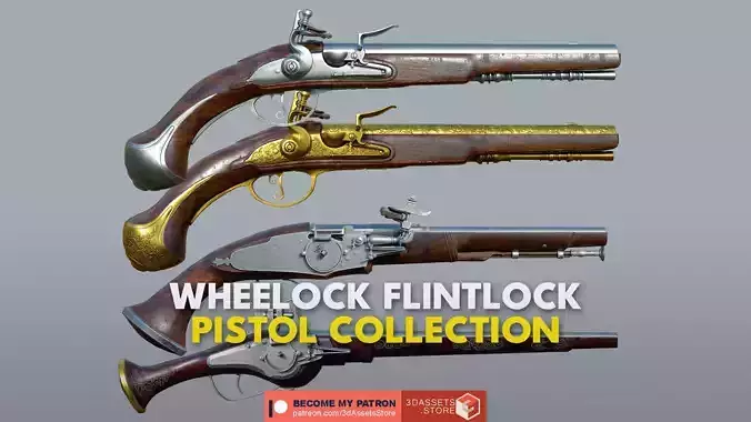 Weapon - Flintlock Wheellock Pistol Pack Bundle 3D Model Collection