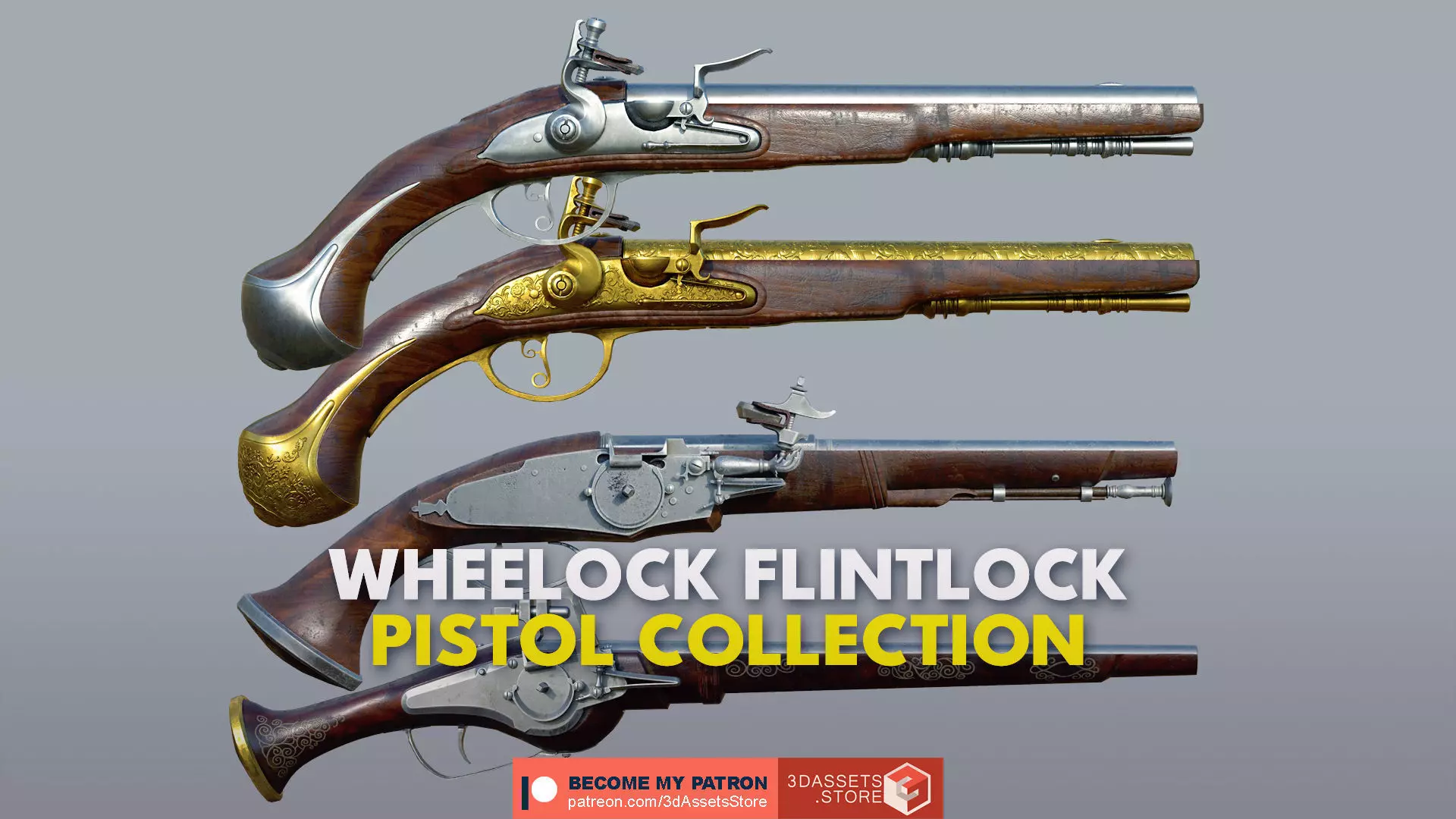 Weapon - Flintlock Wheellock Pistol Pack Bundle 3D Model Collection_0