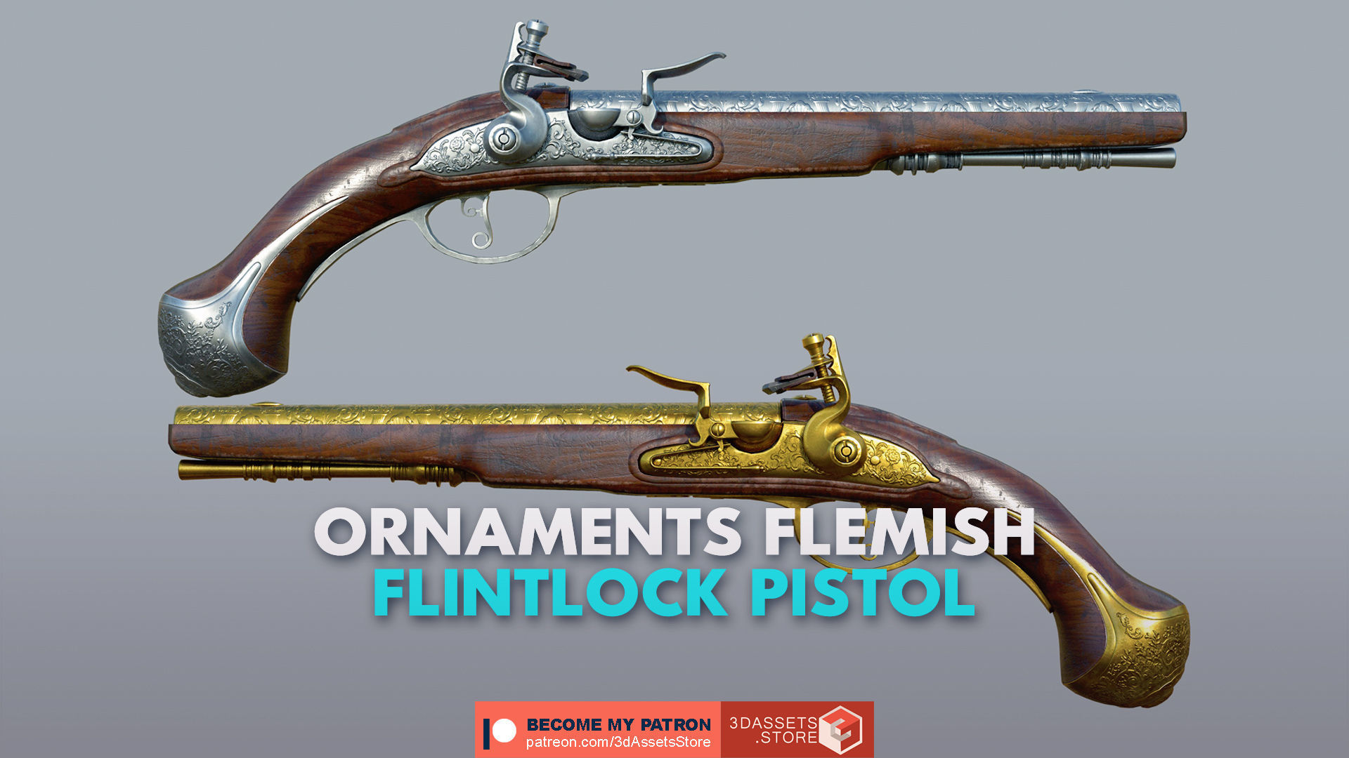 Weapon - Flintlock Wheellock Pistol Pack Bundle 3D Model Collection_1