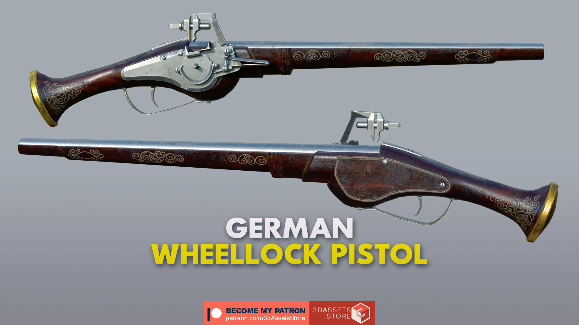 Weapon - Flintlock Wheellock Pistol Pack Bundle 3D Model Collection_3