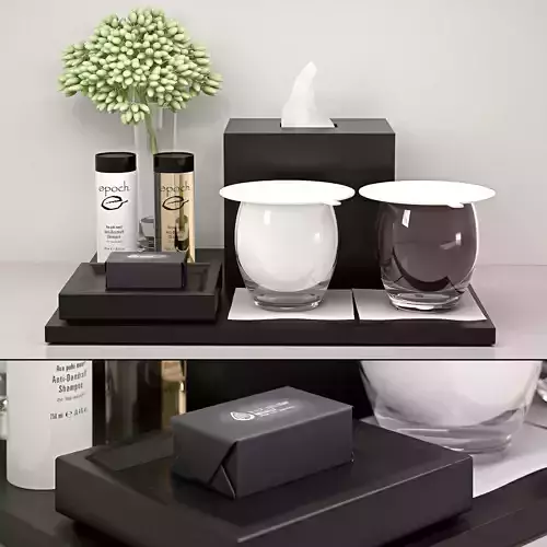 decorative set toiletry tray with two cups and tissue 3D model