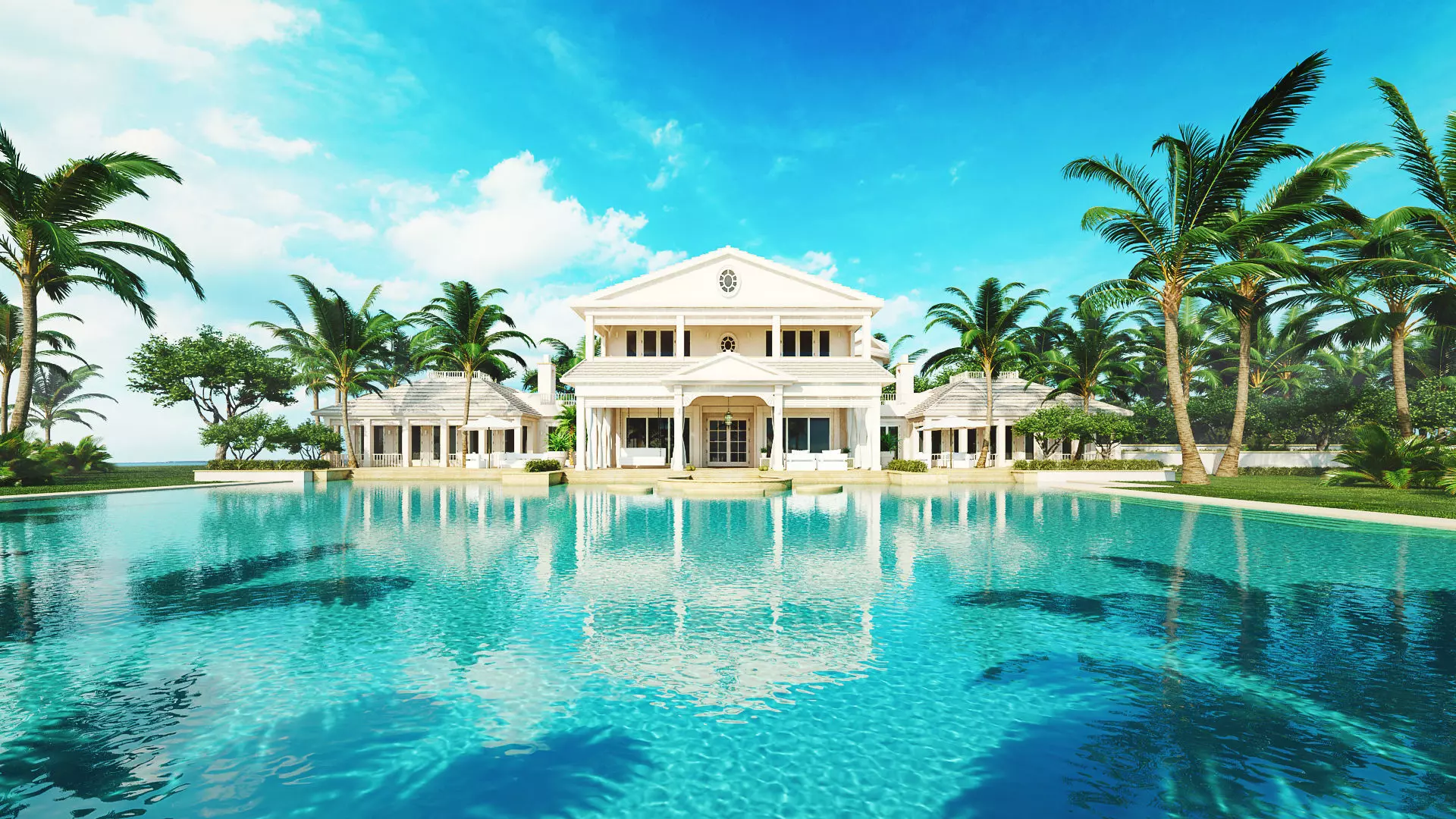 Resort hotel swimming pool model 3D model_0