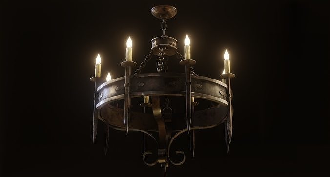 Gothic Chandelier game model Low-poly 3D model
