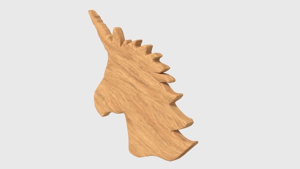 Low Poly Unicorn Wooden Head Silhouette Decorative Object Low-poly 3D model_2