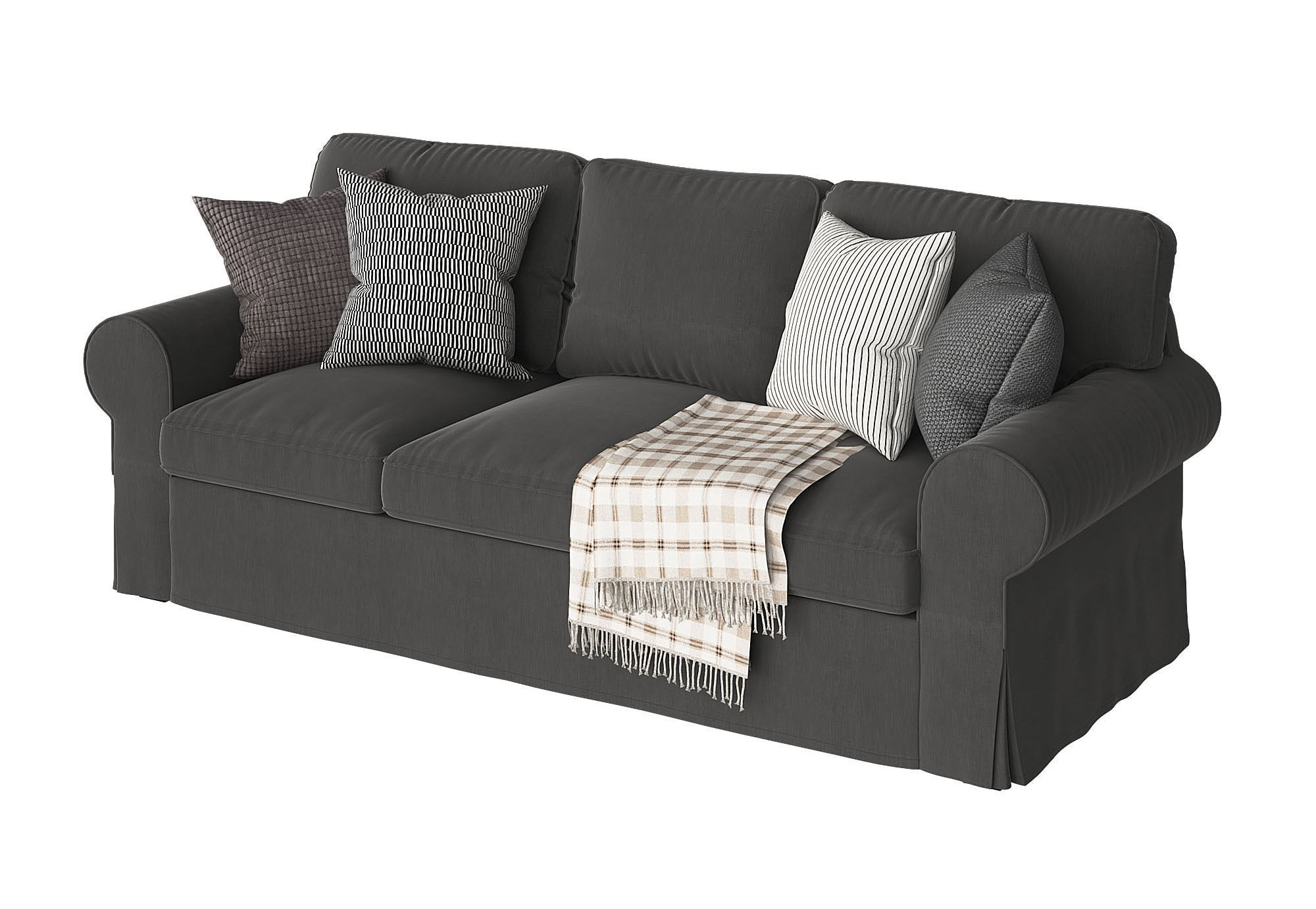 Ektorp 3 sofa with throw pillows and blankets 3D model_6