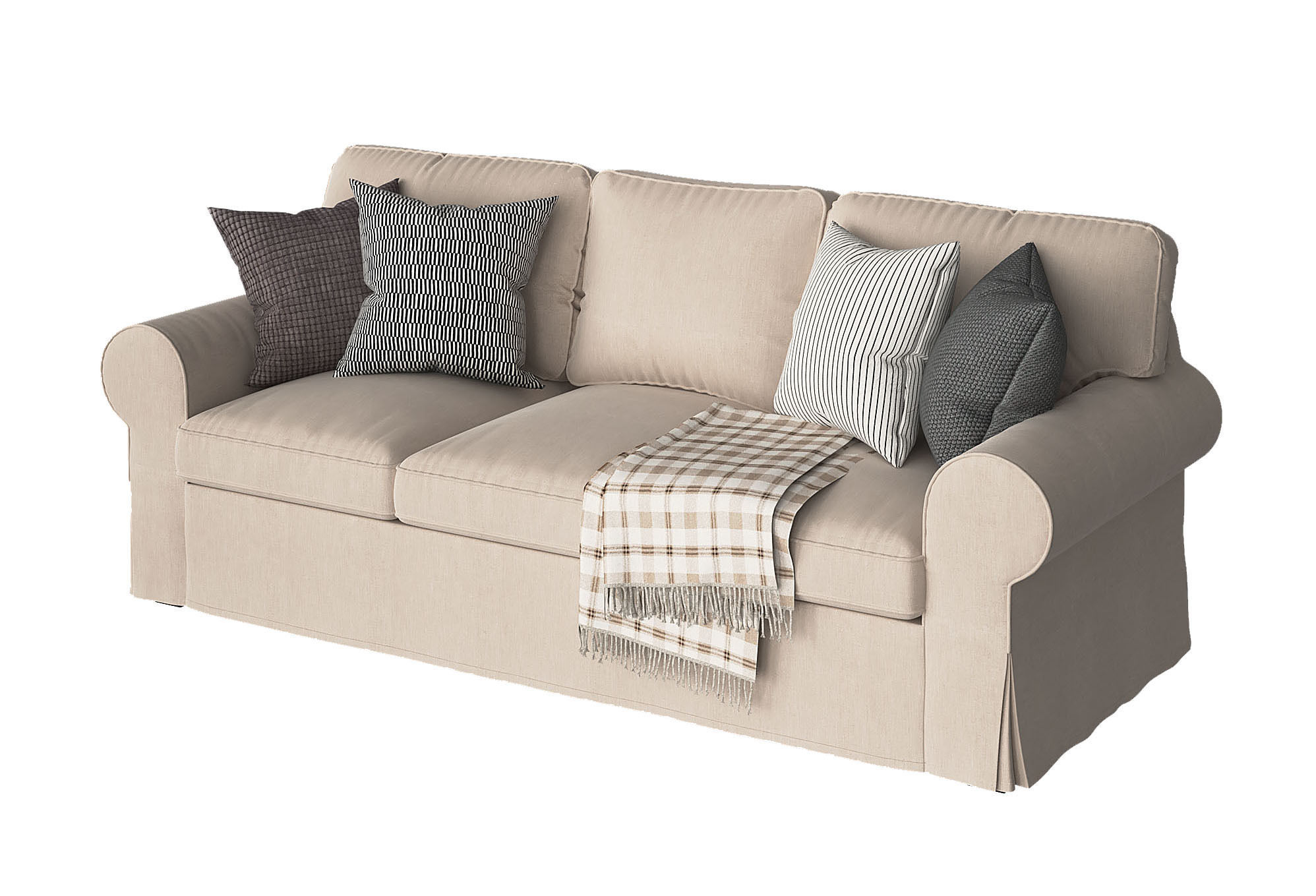 Ektorp 3 sofa with throw pillows and blankets 3D model_4