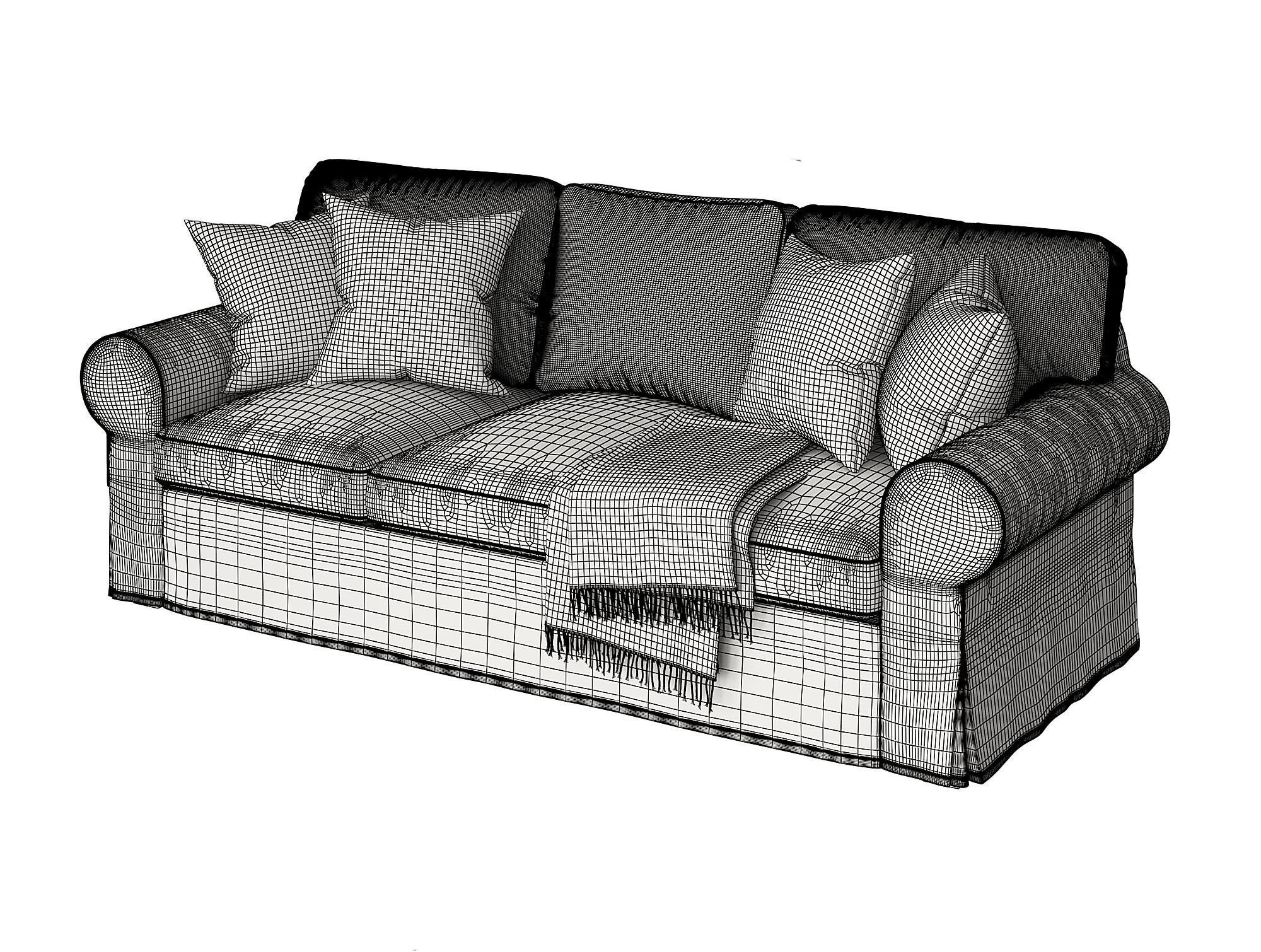 Ektorp 3 sofa with throw pillows and blankets 3D model_7