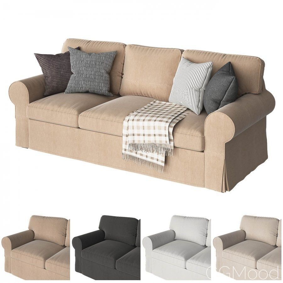 Ektorp 3 sofa with throw pillows and blankets 3D model_2