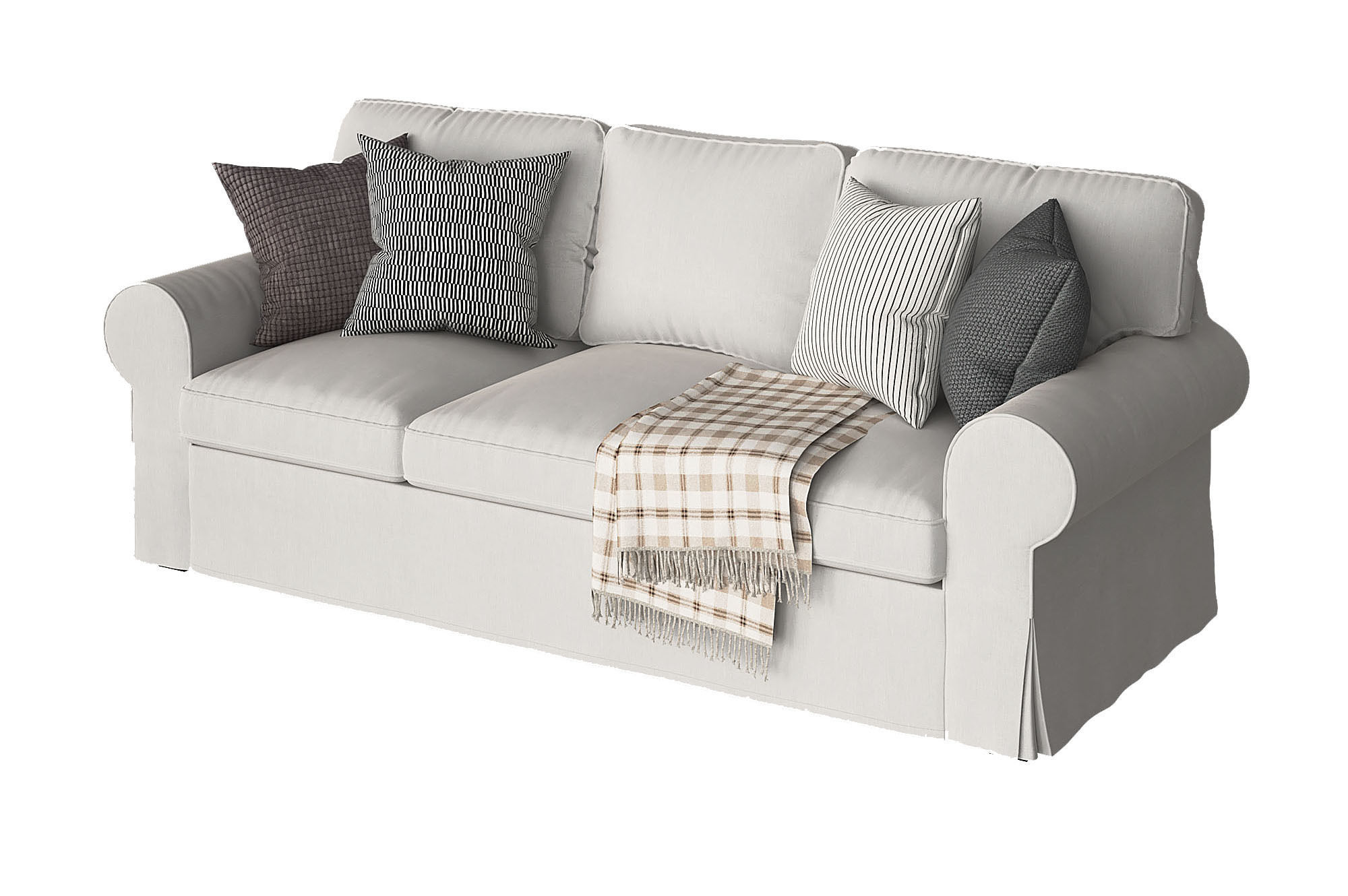 Ektorp 3 sofa with throw pillows and blankets 3D model_5