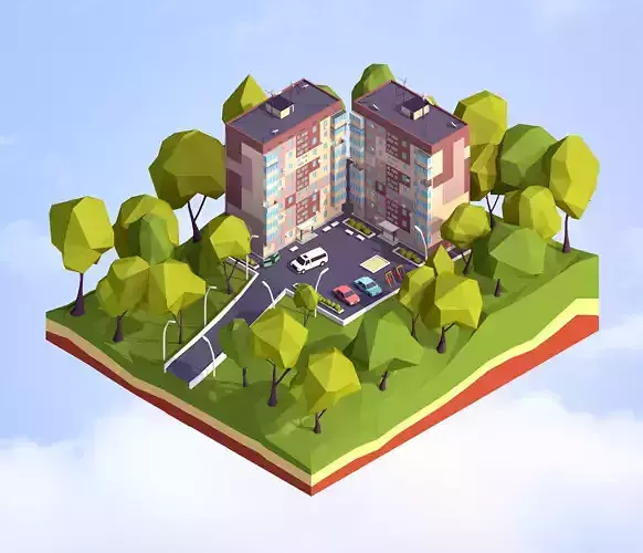 Cartoon Lowpoly Panel City House