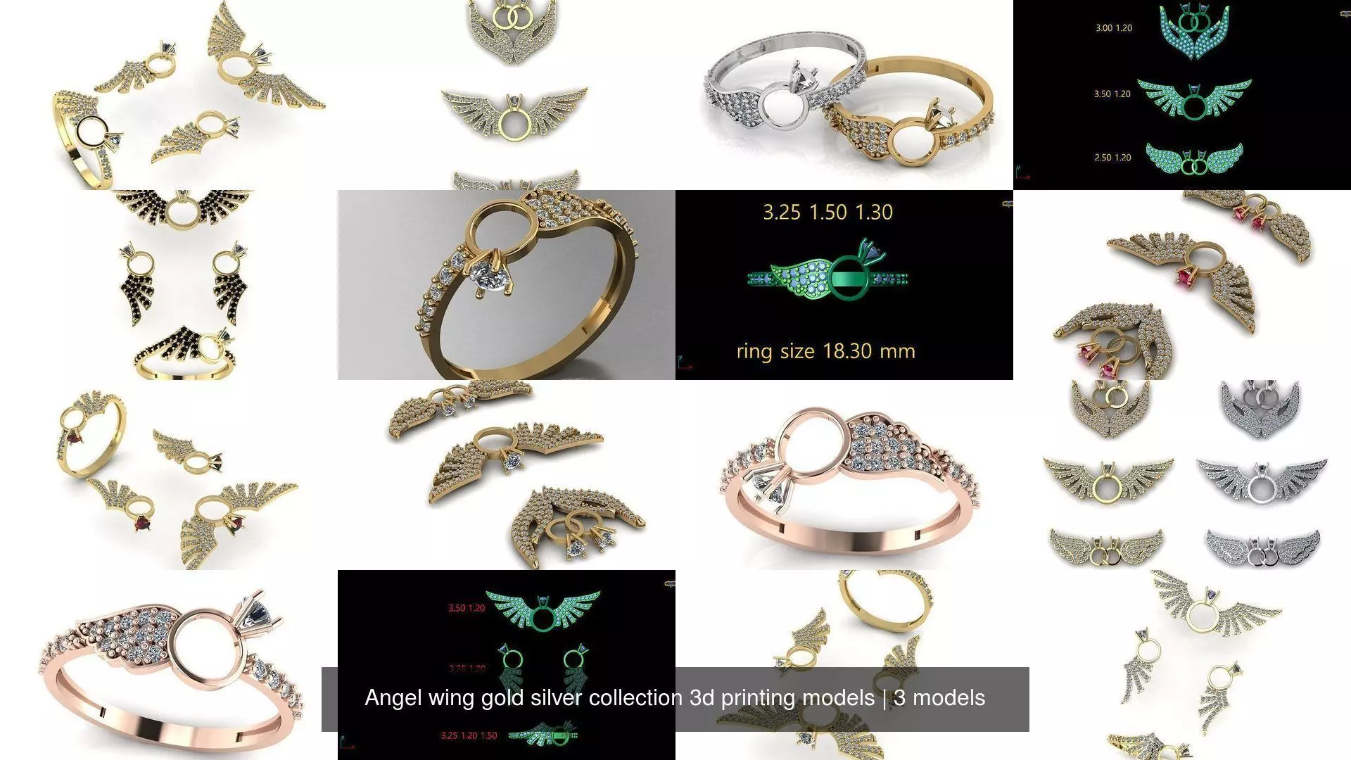 Angel wing gold silver collection 3d printing models _0