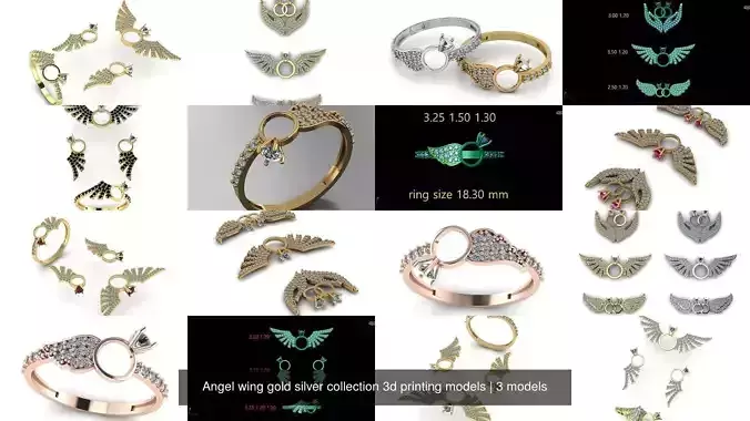 Angel wing gold silver collection 3d printing models 