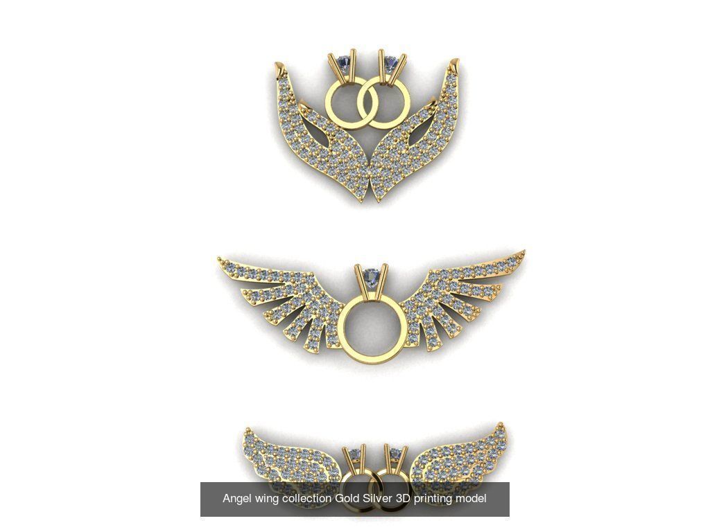 Angel wing gold silver collection 3d printing models _2