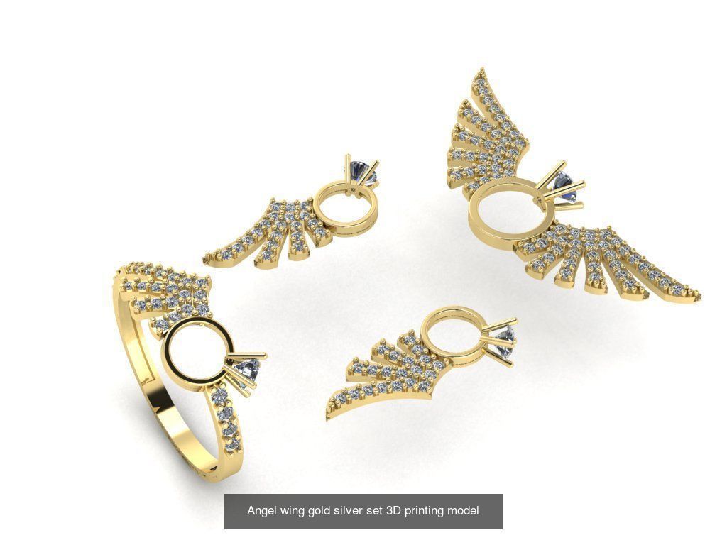 Angel wing gold silver collection 3d printing models _1