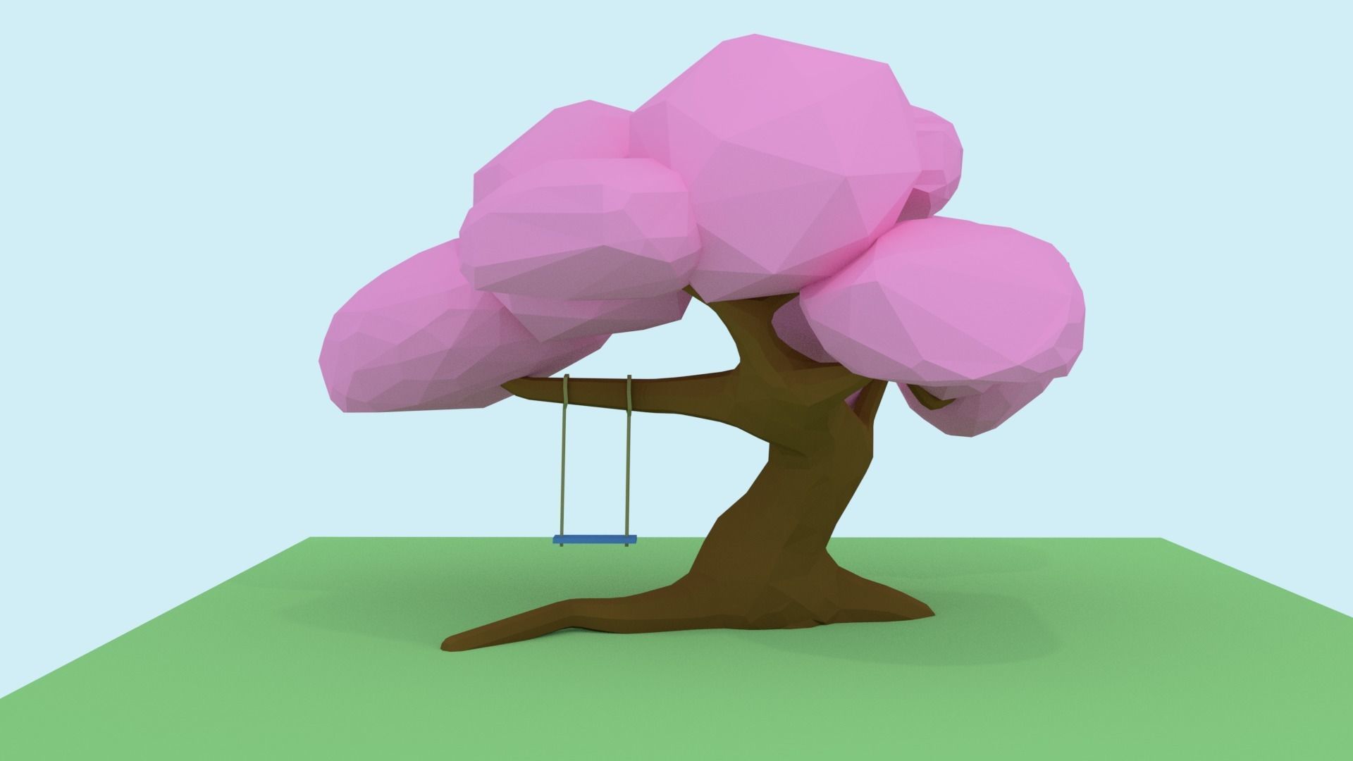  sakura with swing Low Poly Low-poly 3D model_3
