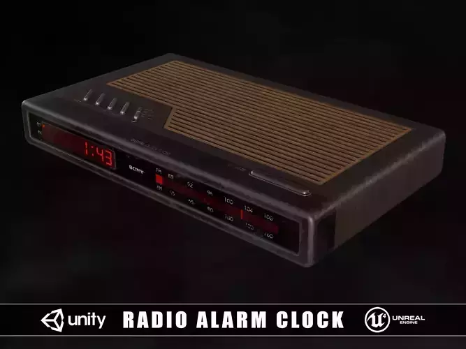 Vintage Radio Alarm Clock  Low-poly 3D model