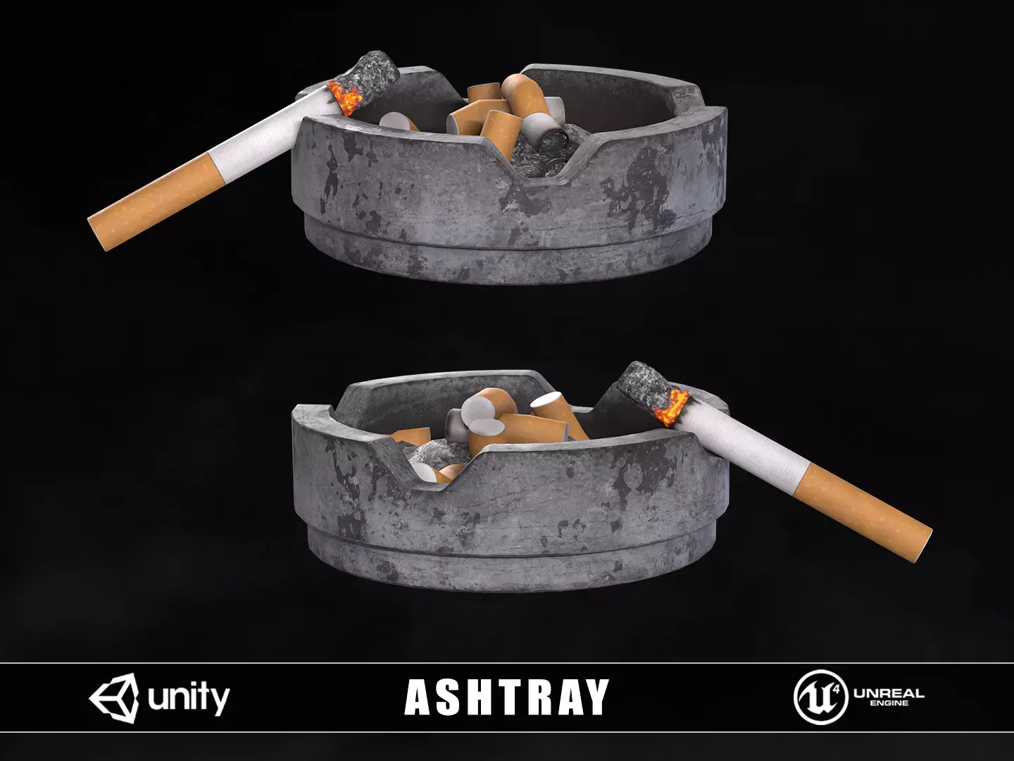 Ashtray and Cigarettes Low-poly 3D model