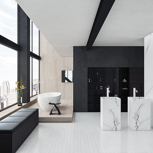 Bathroom 2 PBR modern with walls and marble floors 3D model
