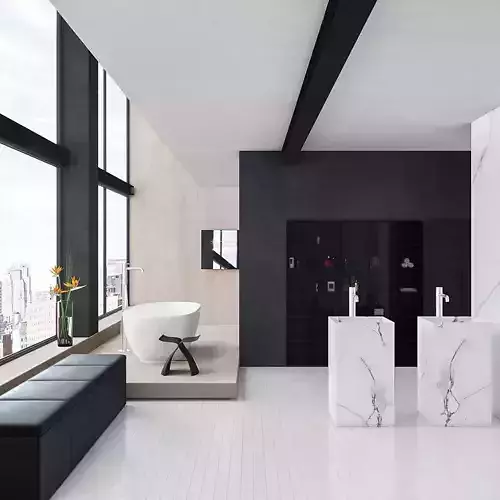 Bathroom 2 PBR modern with walls and marble floors