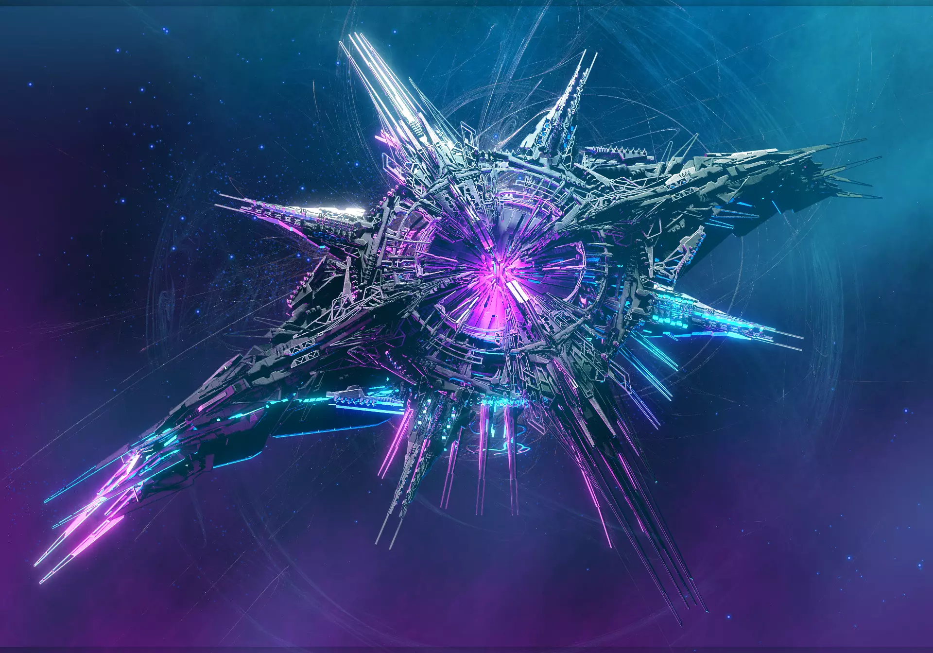 Alien World Destroyer Starship 3D model_0