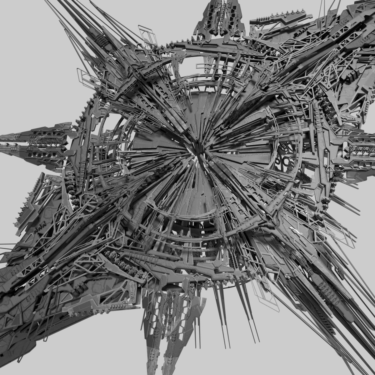 Alien World Destroyer Starship 3D model_5