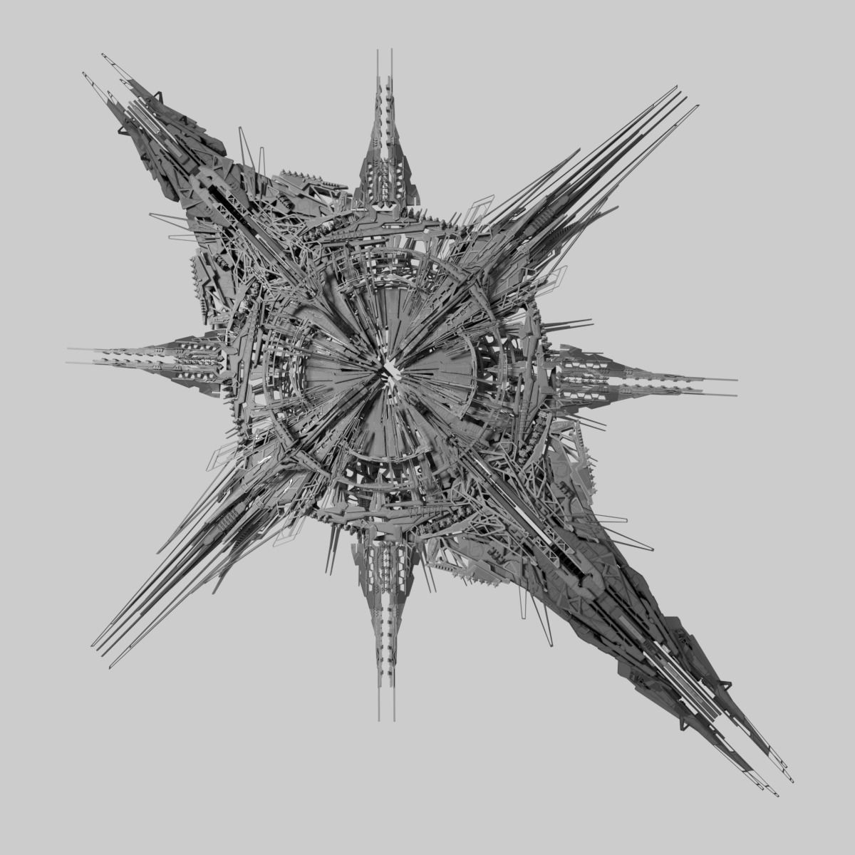 Alien World Destroyer Starship 3D model_1