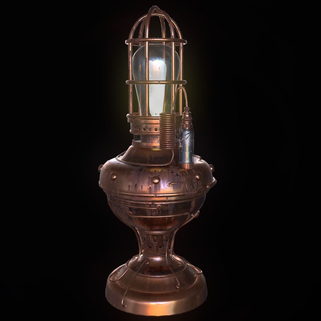 Steampunk lamp Low-poly 3D model_0