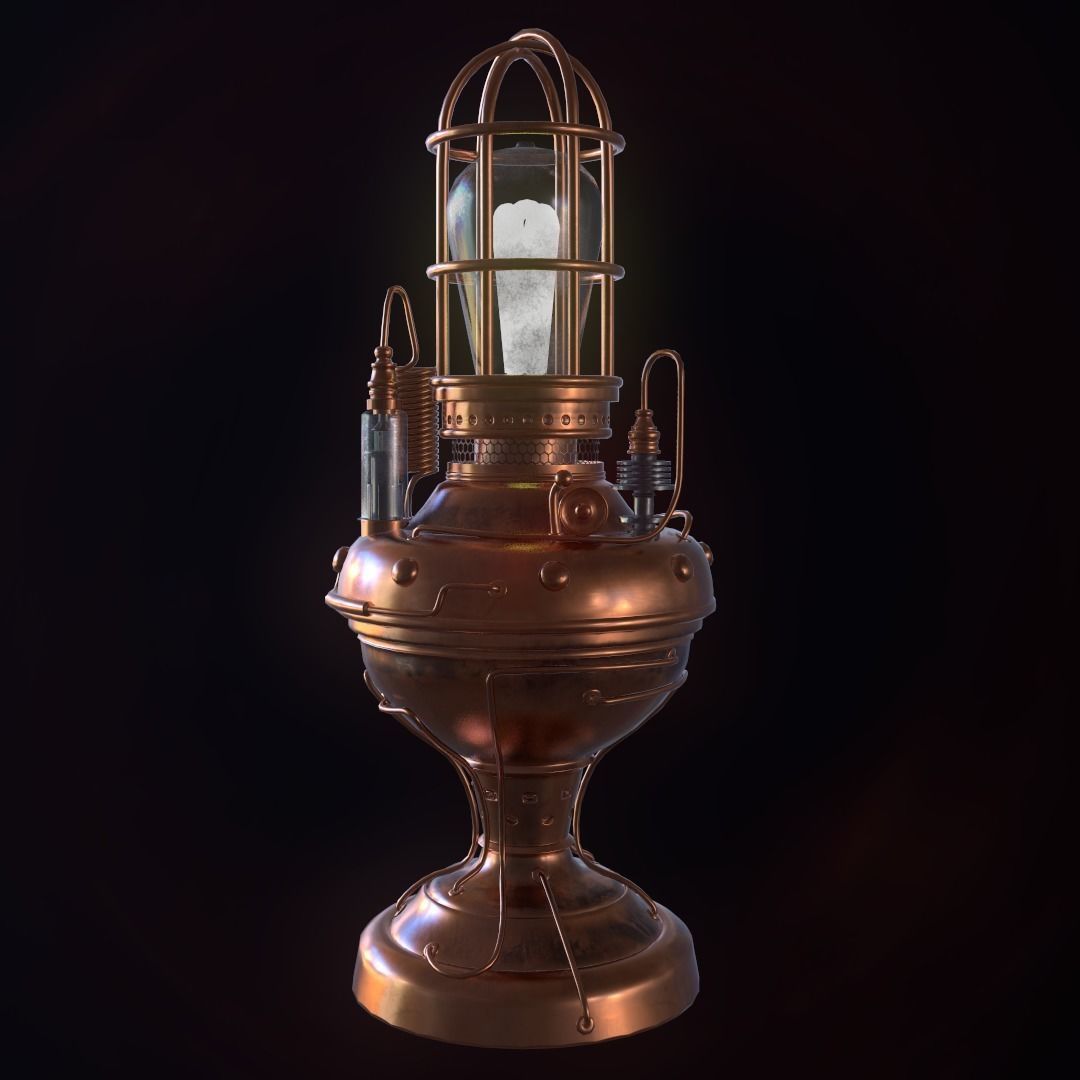 Steampunk lamp Low-poly 3D model_9
