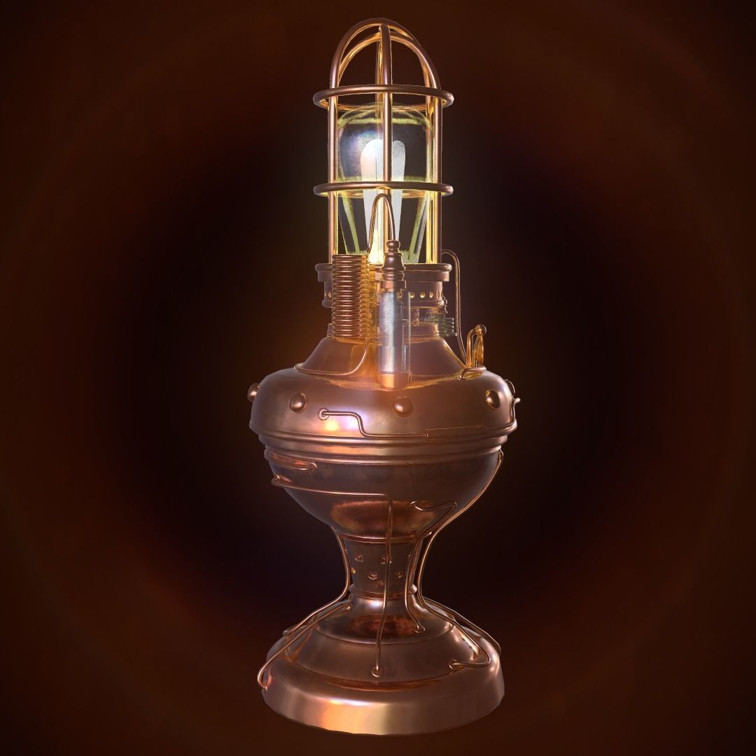 Steampunk lamp Low-poly 3D model_3
