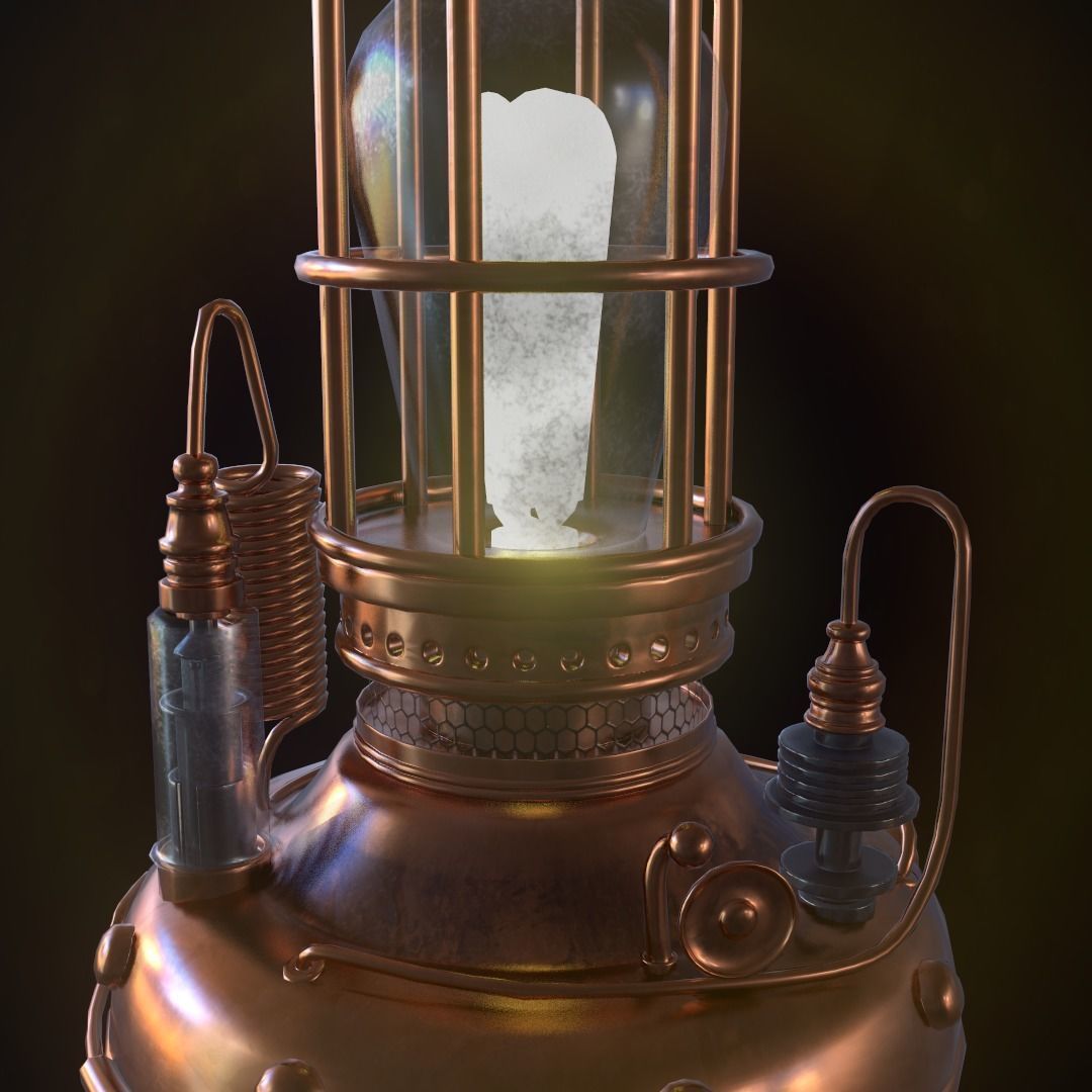 Steampunk lamp Low-poly 3D model_10