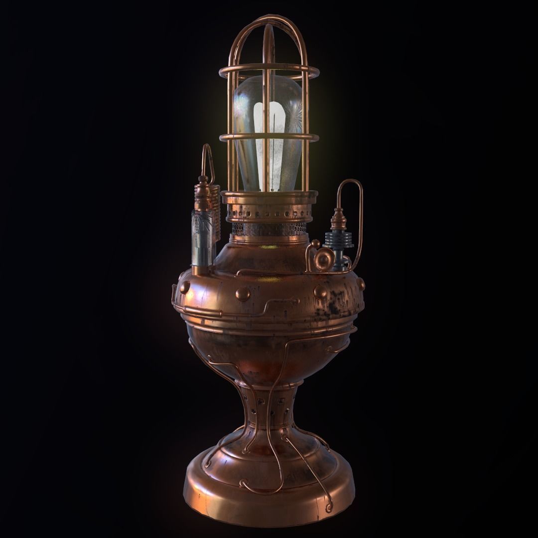 Steampunk lamp Low-poly 3D model_4