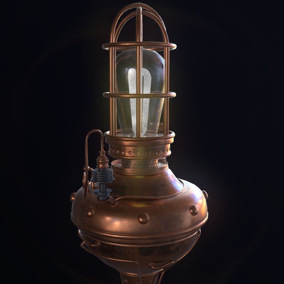 Steampunk lamp Low-poly 3D model_13
