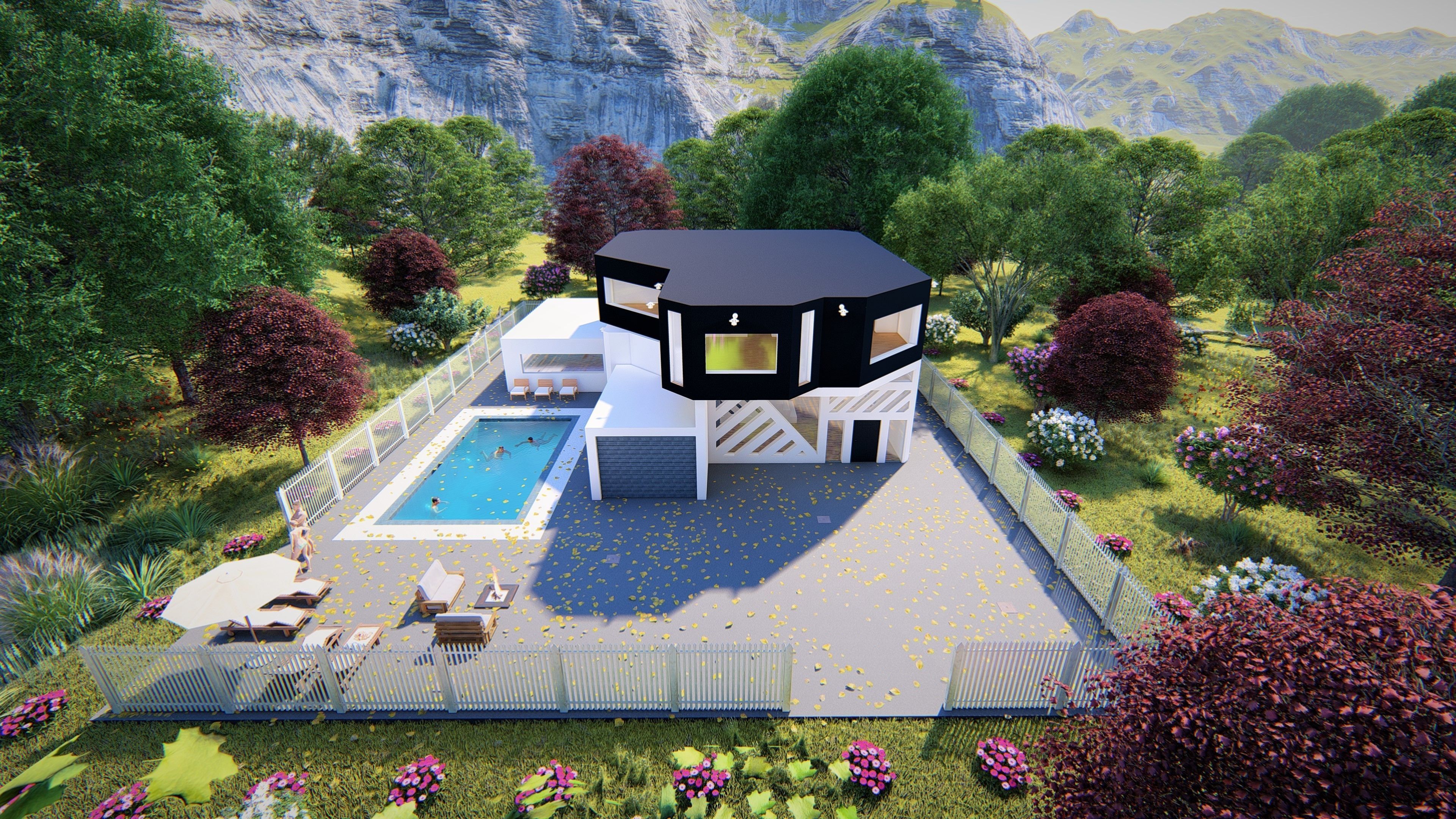 Realistic Modern House Model  Low-poly 3D model_4