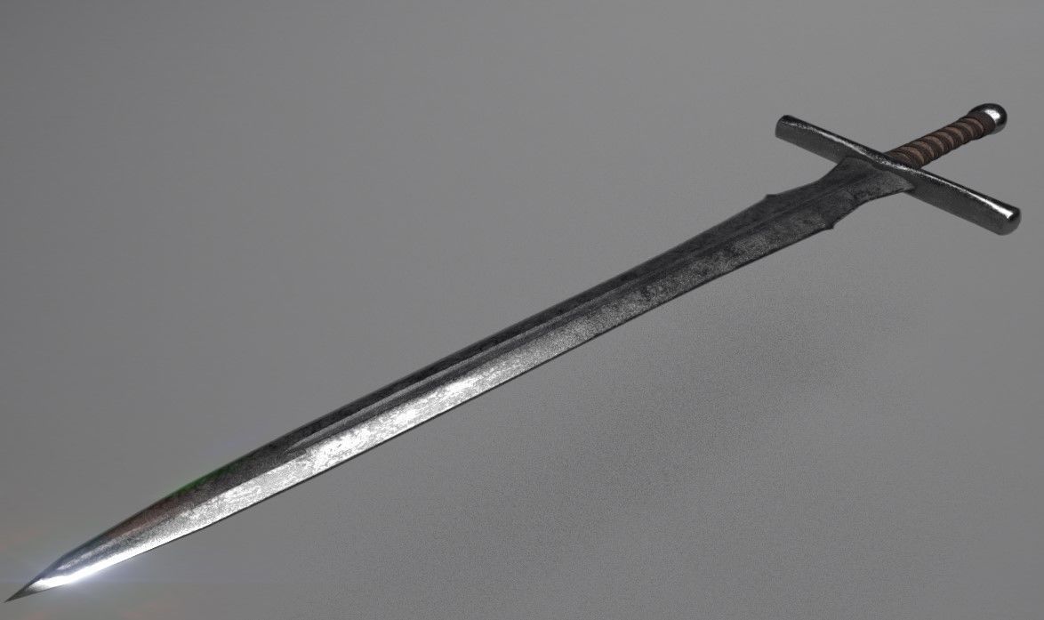 Longsword sword Low-poly 3D model_3