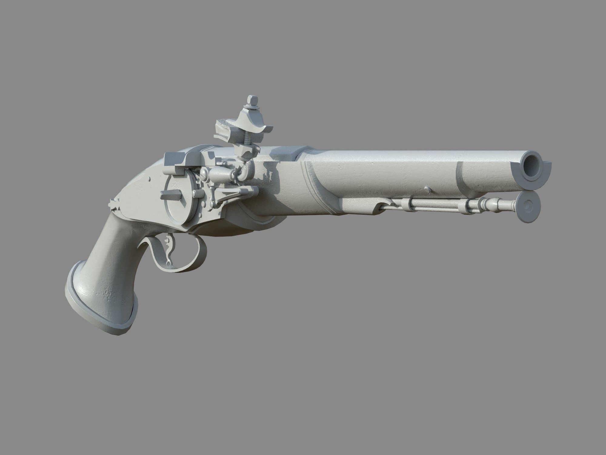 Weapon - Flintlock - Italian Wheellock Pistol Low-poly 3D model_9