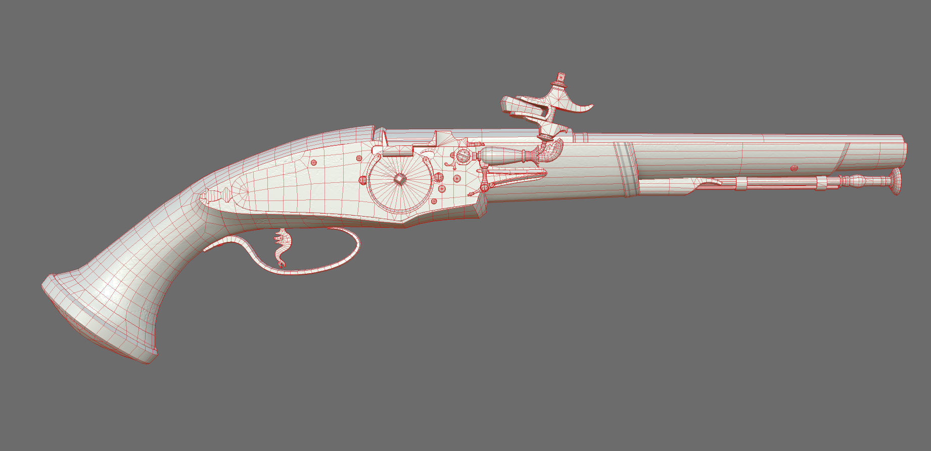 Weapon - Flintlock - Italian Wheellock Pistol Low-poly 3D model_32