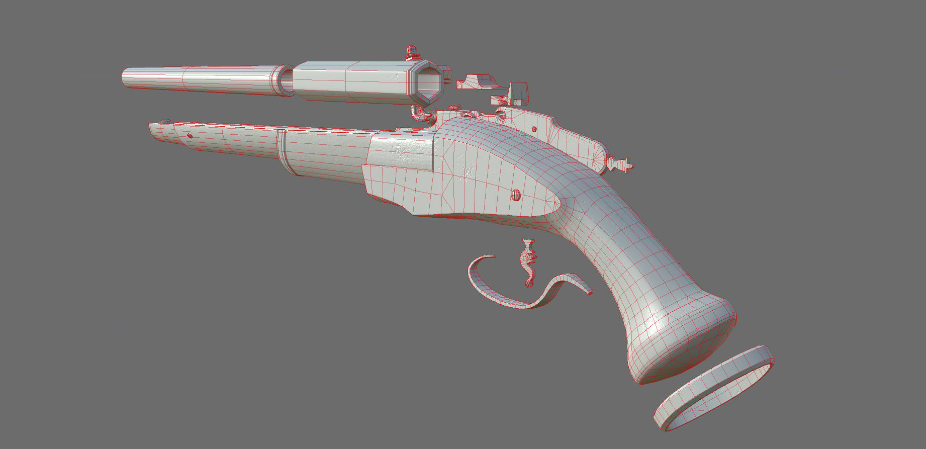 Weapon - Flintlock - Italian Wheellock Pistol Low-poly 3D model_41