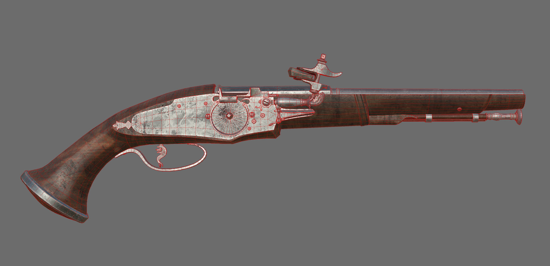 Weapon - Flintlock - Italian Wheellock Pistol Low-poly 3D model_26