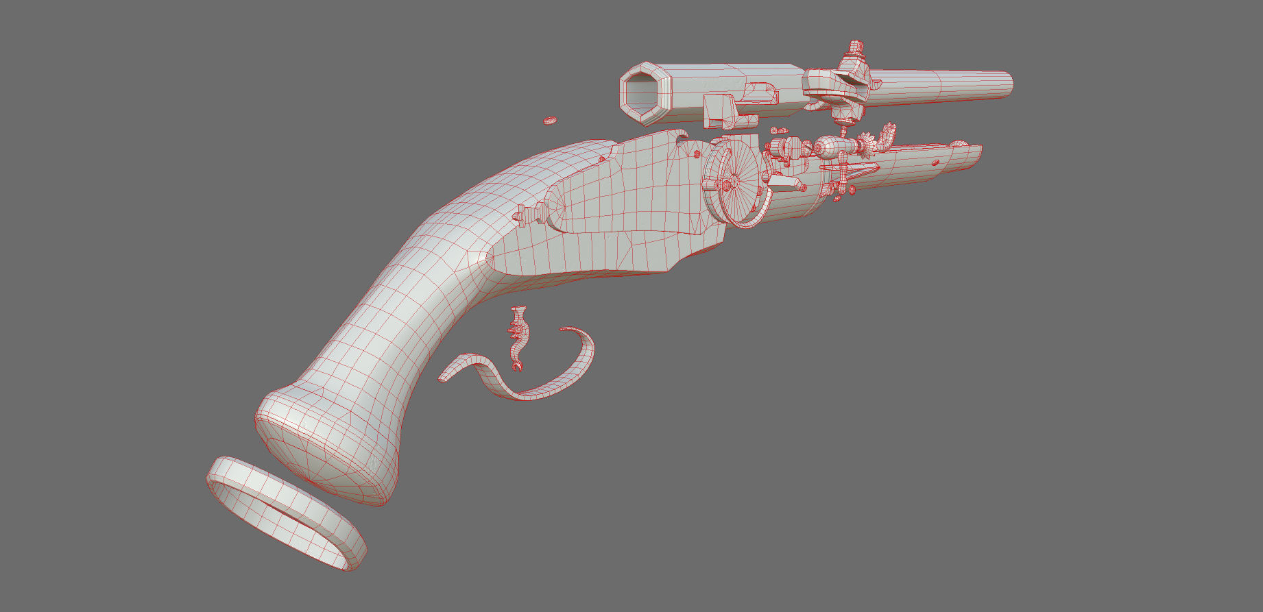 Weapon - Flintlock - Italian Wheellock Pistol Low-poly 3D model_42