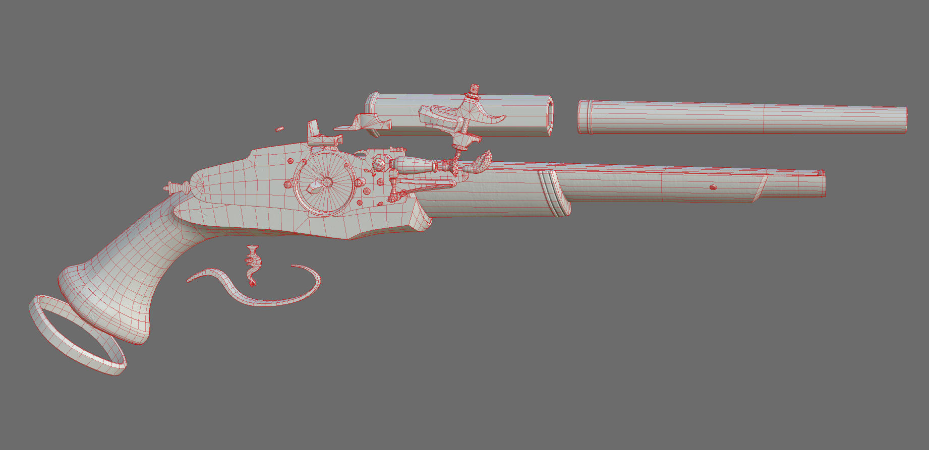 Weapon - Flintlock - Italian Wheellock Pistol Low-poly 3D model_43