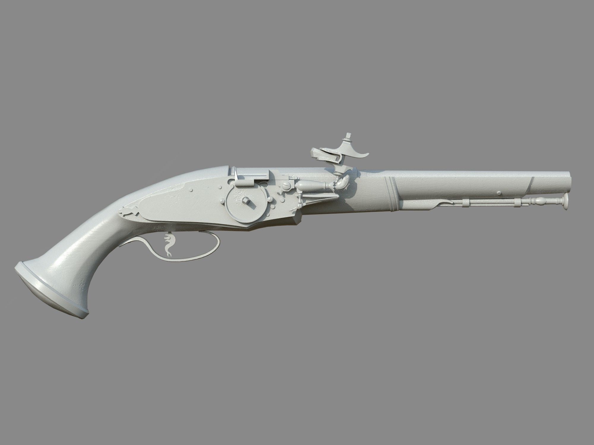 Weapon - Flintlock - Italian Wheellock Pistol Low-poly 3D model_8