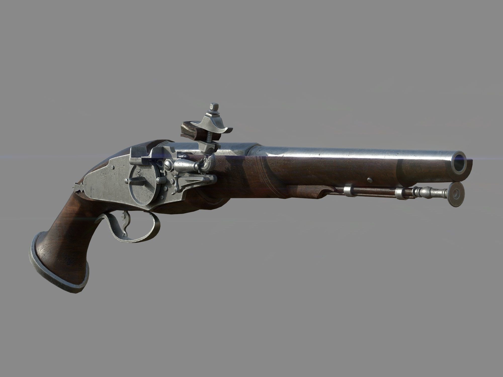 Weapon - Flintlock - Italian Wheellock Pistol Low-poly 3D model_3