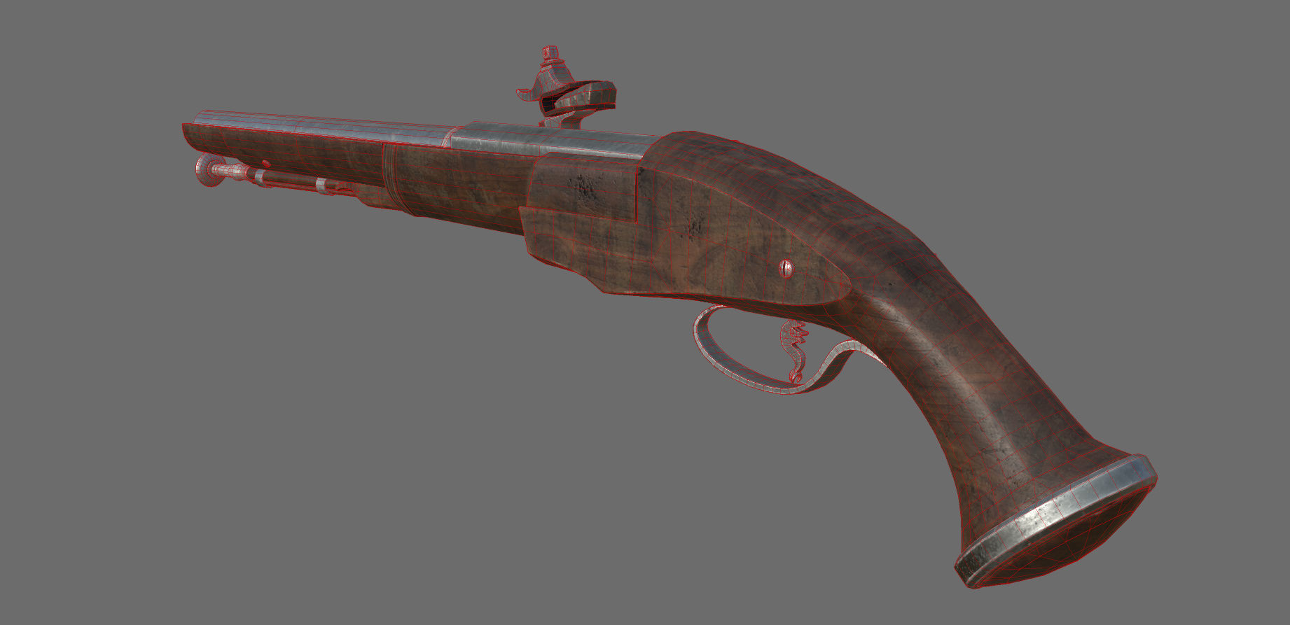Weapon - Flintlock - Italian Wheellock Pistol Low-poly 3D model_30