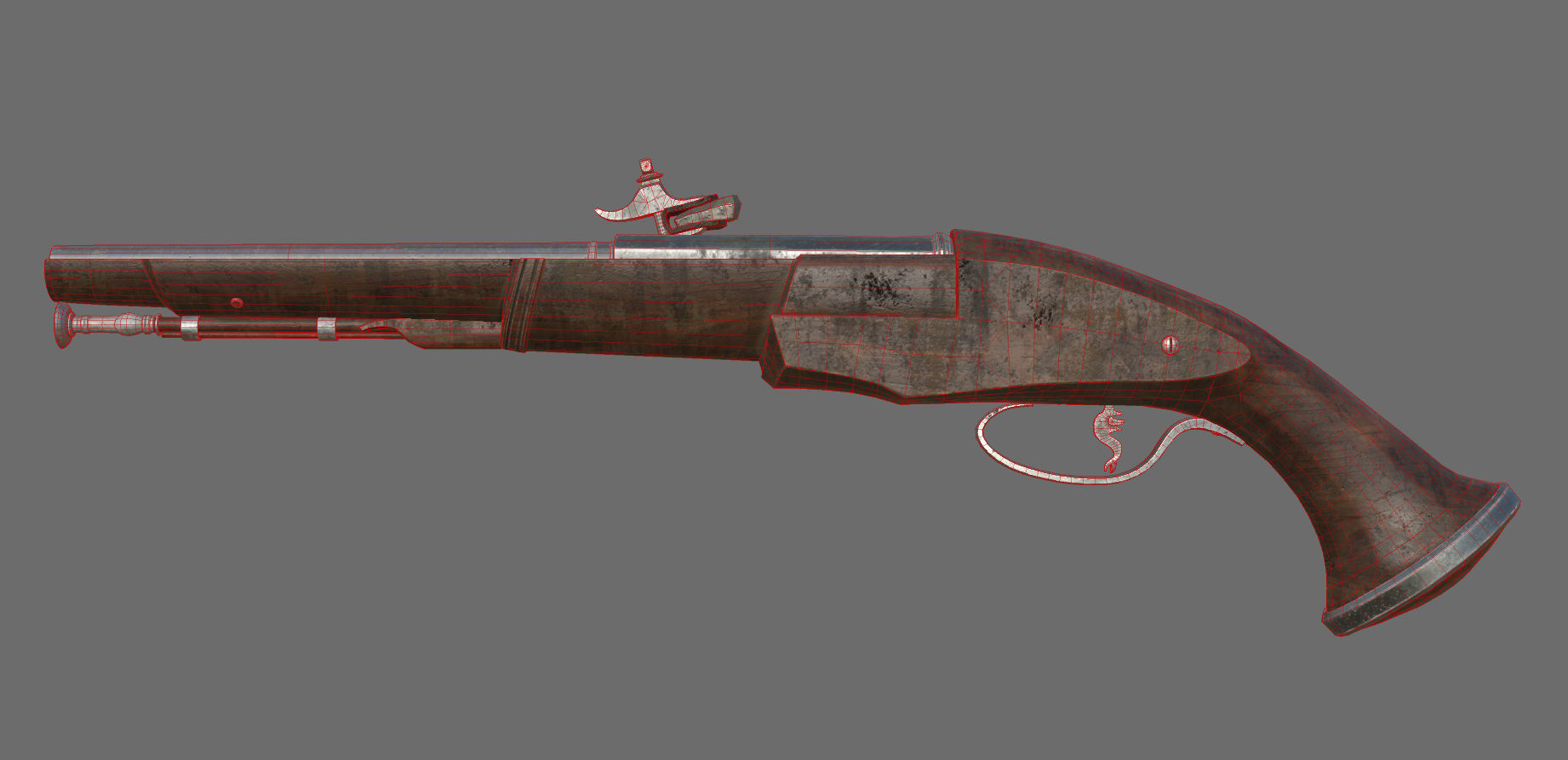 Weapon - Flintlock - Italian Wheellock Pistol Low-poly 3D model_29