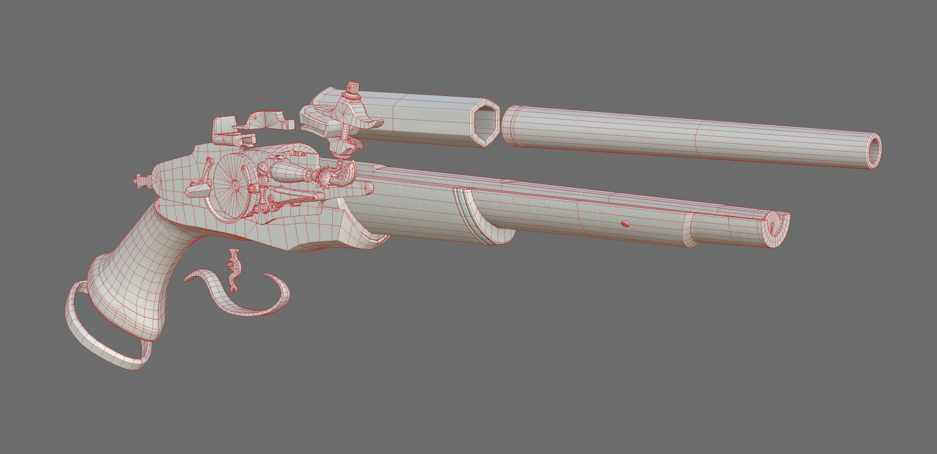 Weapon - Flintlock - Italian Wheellock Pistol Low-poly 3D model_38